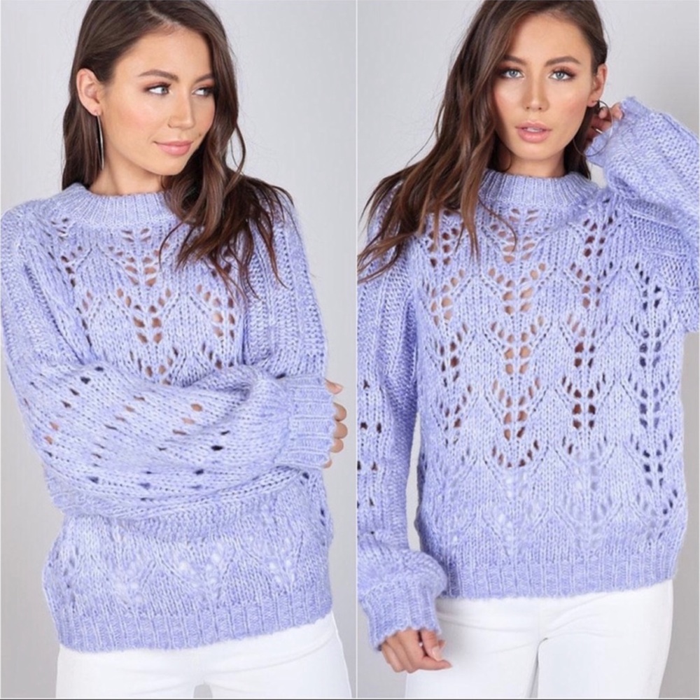 1 LEFT! Lavender Knitted Eyelet Gorgeous Cozy Soft Women's Fall Sweater - Picture 2 of 2